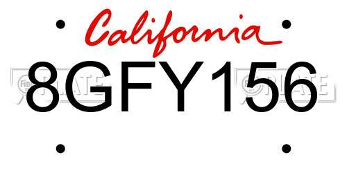 8GFY156 California License Plate