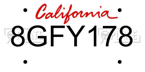 8GFY178 California License Plate