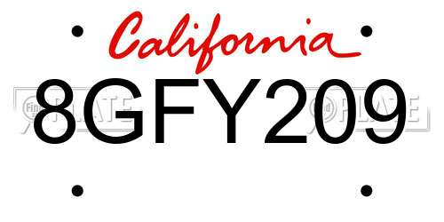 8GFY209 California License Plate