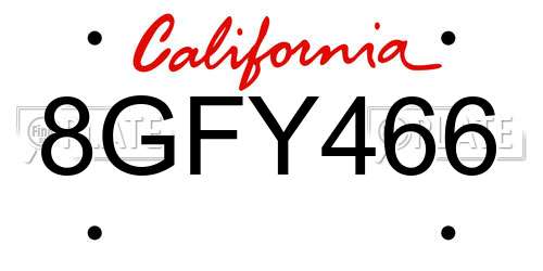 8GFY466 California License Plate
