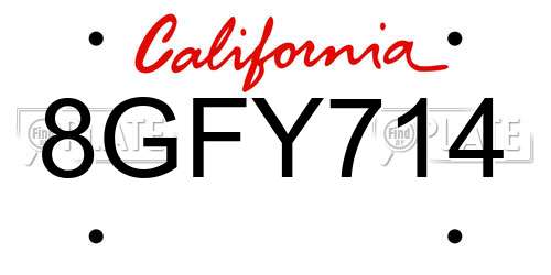 8GFY714 California License Plate