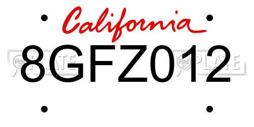 8GFZ012 California License Plate