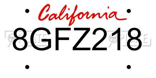 8GFZ218 California License Plate