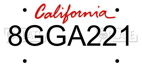 8GGA221 California License Plate