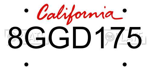 8GGD175 California License Plate