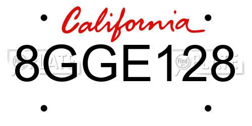8GGE128 California License Plate