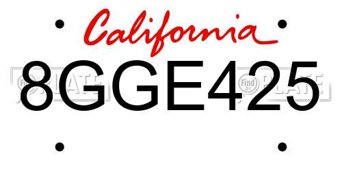 8GGE425 California License Plate