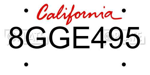 8GGE495 California License Plate