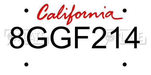 8GGF214 California License Plate