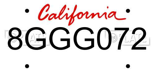 8GGG072 California License Plate