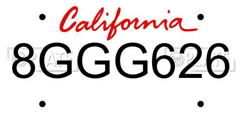 8GGG626 California License Plate