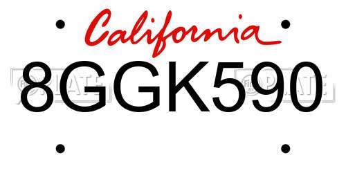 8GGK590 California License Plate
