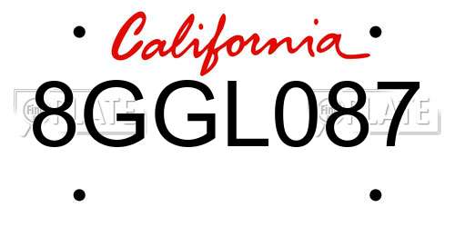8GGL087 California License Plate