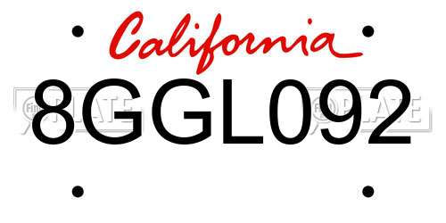 8GGL092 California License Plate