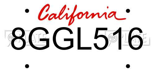 8GGL516 California License Plate