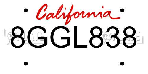 8GGL838 California License Plate