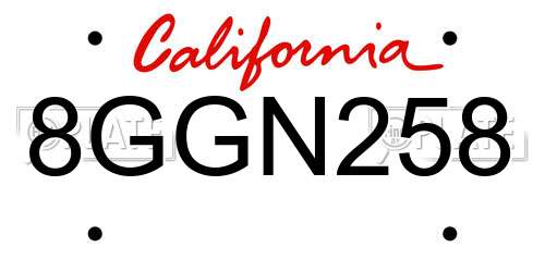8GGN258 California License Plate