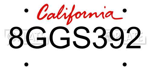 8GGS392 California License Plate