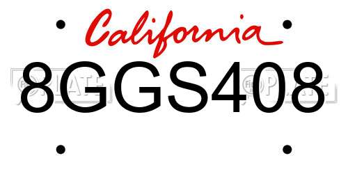 8GGS408 California License Plate