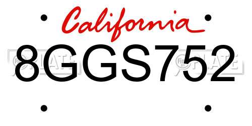 8GGS752 California License Plate