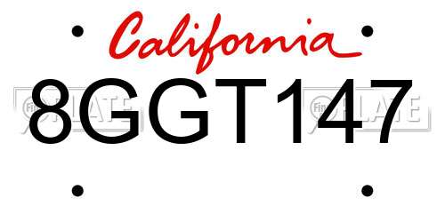 8GGT147 California License Plate