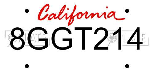 8GGT214 California License Plate