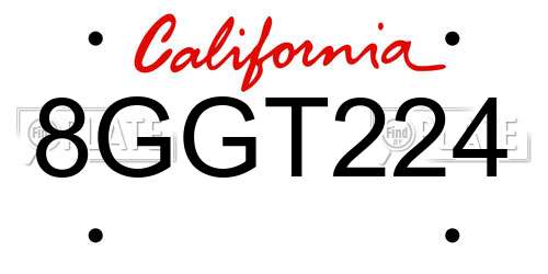 8GGT224 California License Plate