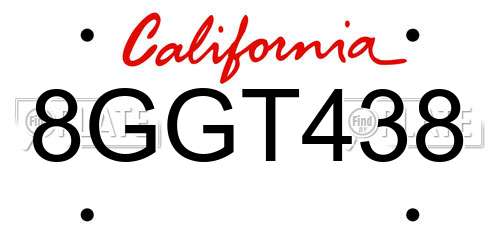 8GGT438 California License Plate