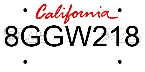 8GGW218 California License Plate
