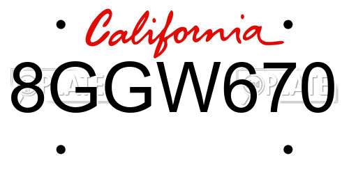 8GGW670 California License Plate