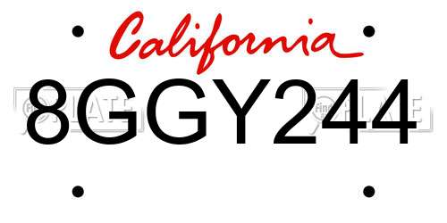 8GGY244 California License Plate