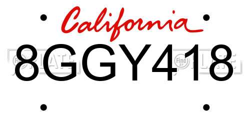 8GGY418 California License Plate