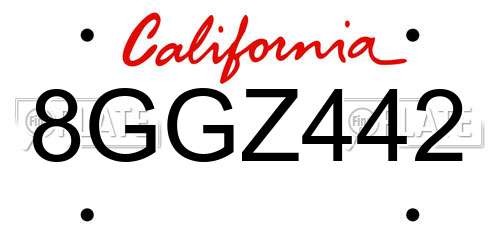 8GGZ442 California License Plate