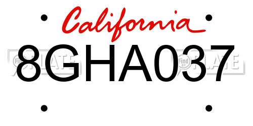 8GHA037 California License Plate