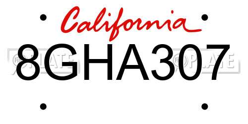 8GHA307 California License Plate