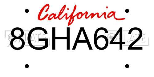 8GHA642 California License Plate