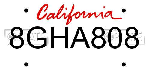8GHA808 California License Plate