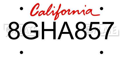 8GHA857 California License Plate