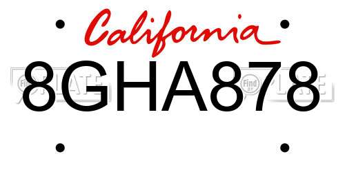 8GHA878 California License Plate