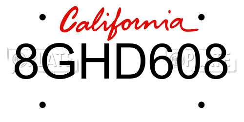 8GHD608 California License Plate