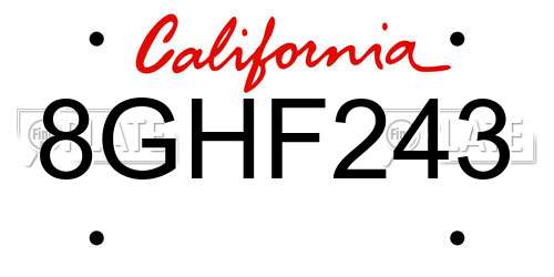 8GHF243 California License Plate
