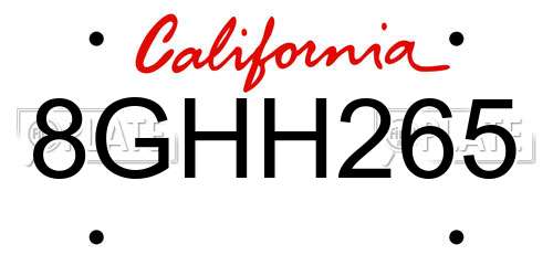 8GHH265 California License Plate