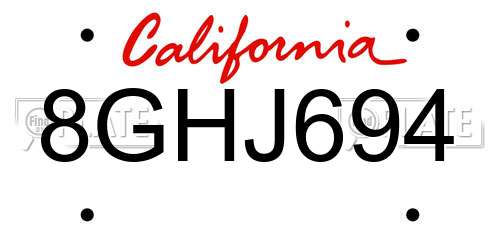 8GHJ694 California License Plate