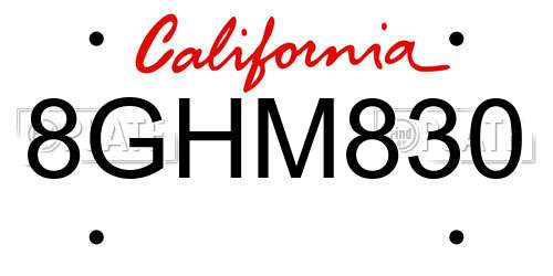 8GHM830 California License Plate