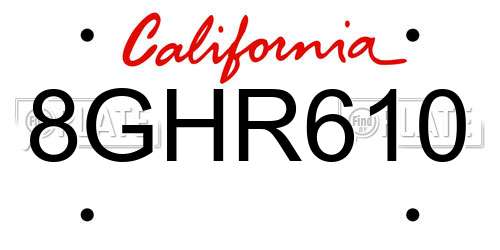 8GHR610 California License Plate