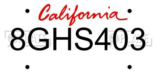 8GHS403 California License Plate