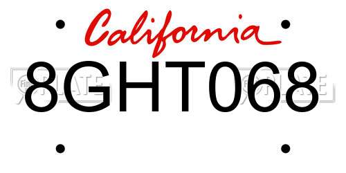 8GHT068 California License Plate