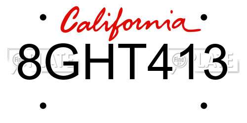 8GHT413 California License Plate