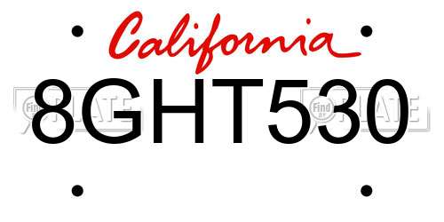 8GHT530 California License Plate