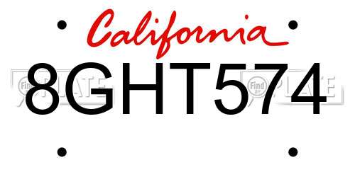 8GHT574 California License Plate